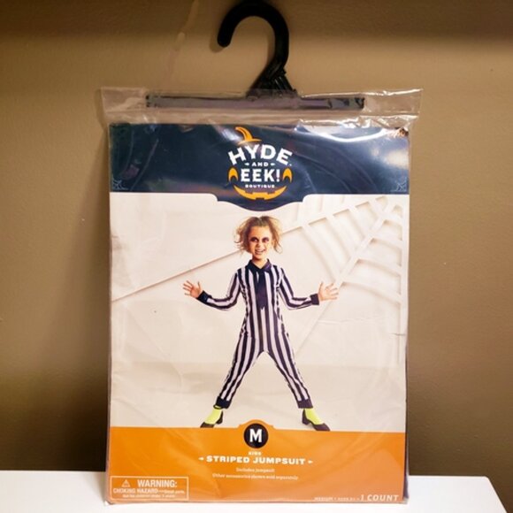 Kids’ Medium (8) “Striped Jumpsuit” Hyde and Eek Costume - Beetlejuice NEW! - Picture 2 of 6